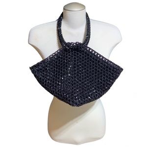 Black Crystal Beaded Pyramidal Hand Bag